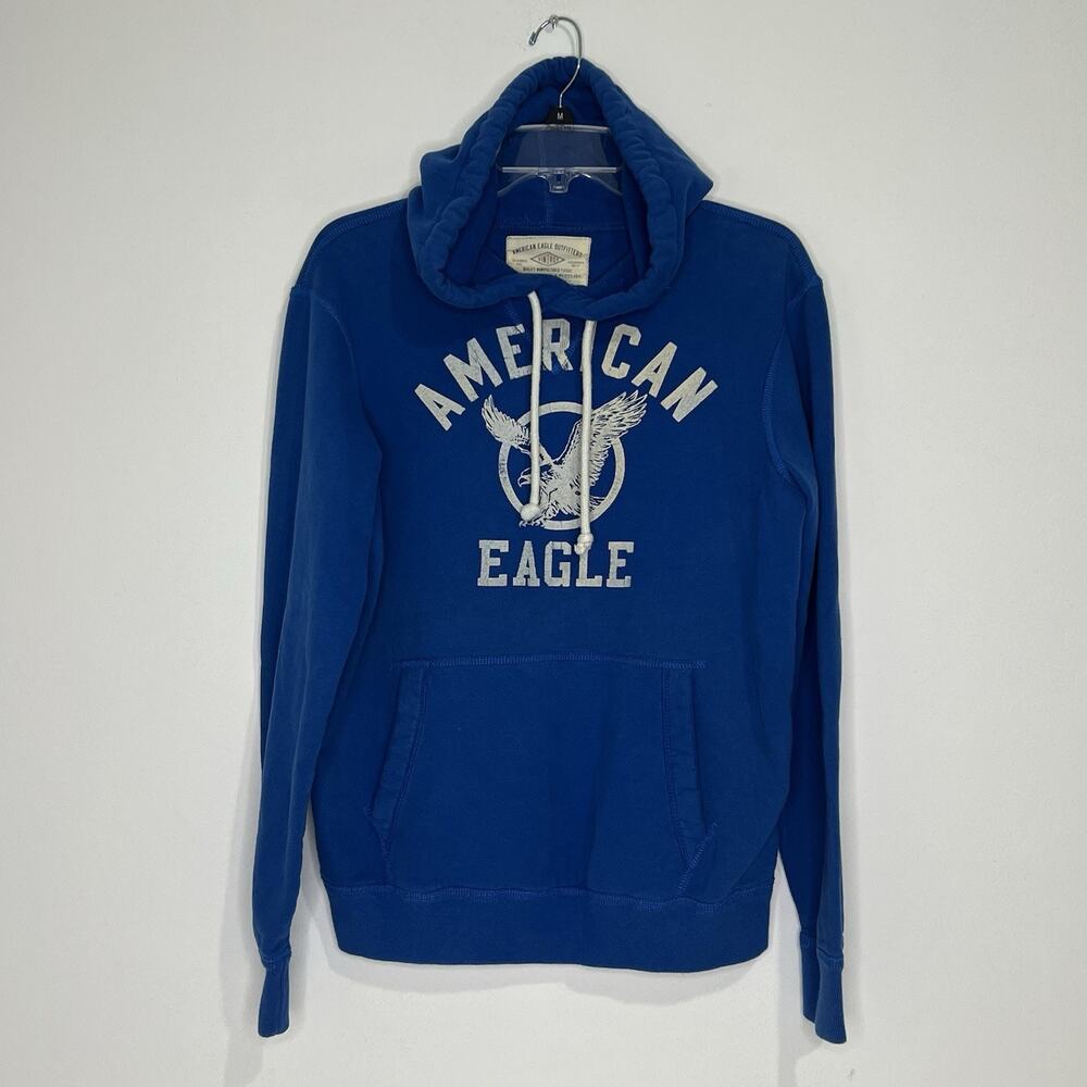 American Eagle Men's Blue Hoodie Sweatshirt Size Small Y2K Retro Athletic Sporty